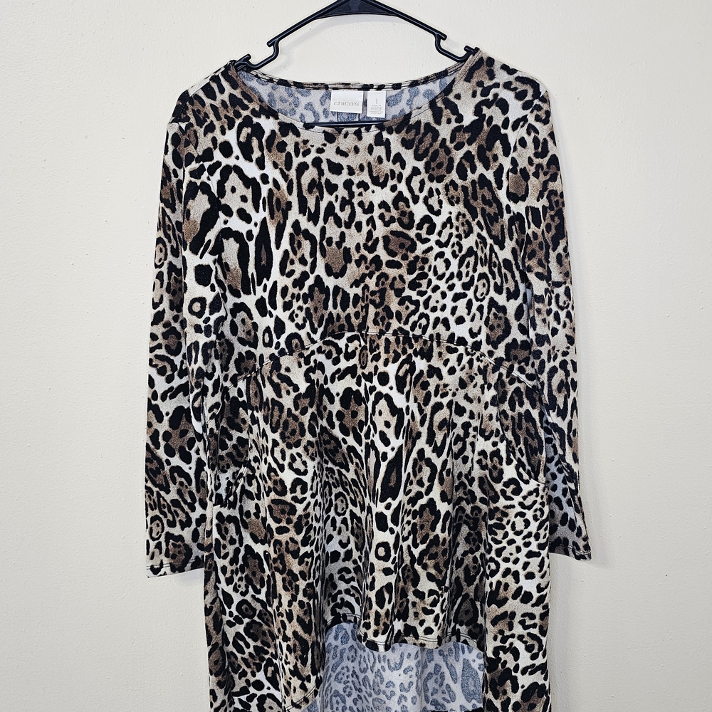Chico's Leopard Print Tunic Top | Size 1 | Stretchy Babydoll Style